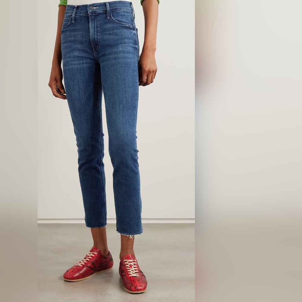 MOTHER The High Waist Looker Ankle frayed mid-rise slim-leg jeans 28